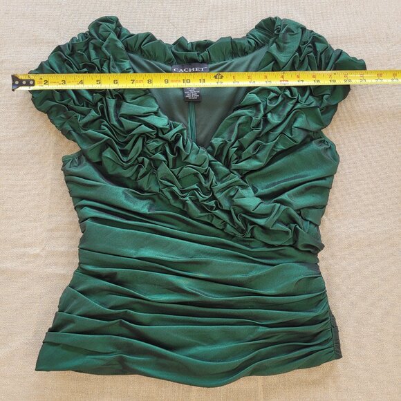 Emerald Green V Neck Bodycon Top. Back Zipper. 6. Cachet. - Picture 8 of 16
